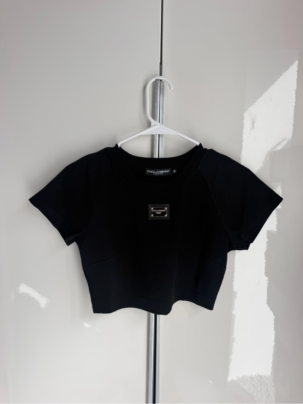 Dolce & Gabbana Black Cropped Logo Patch Tee